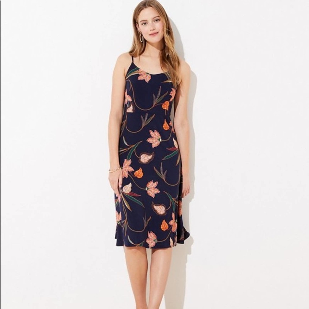 NWT Loft floral print smocked back midi dress